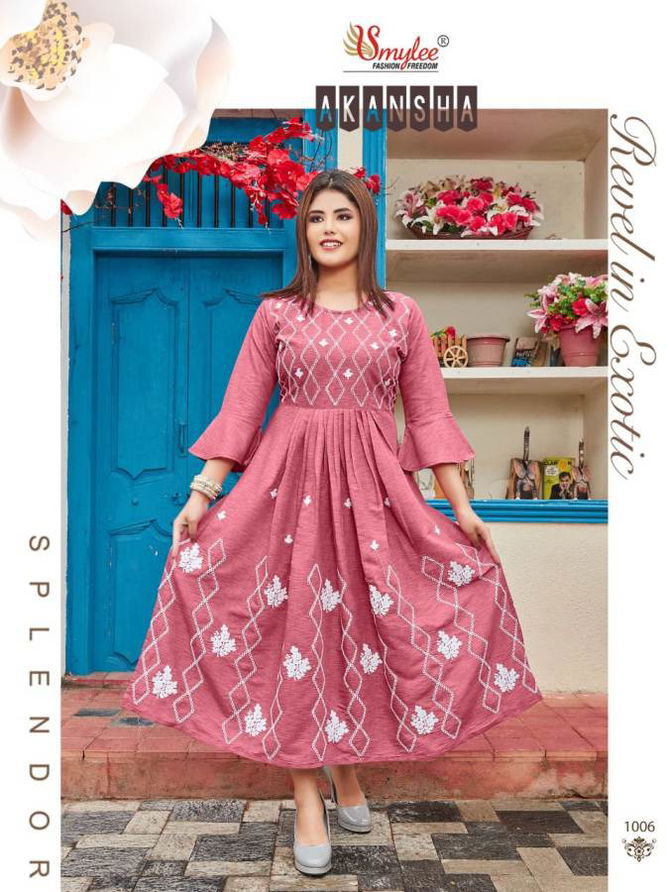 Smylee Akansha Rayon Printed Regular Wear Anarkali Kurti Collection